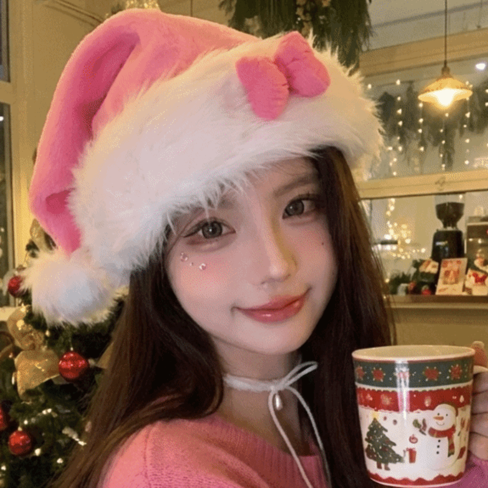 세련된 별무늬 핑크 리본 산타 모자, 부드럽고 푹신한  - Santa Hat Plush 리뷰 및 가격